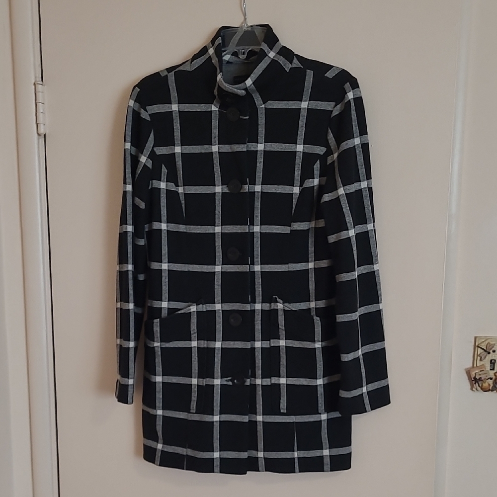 Grace Elements Black and White Plaid Topper Coat